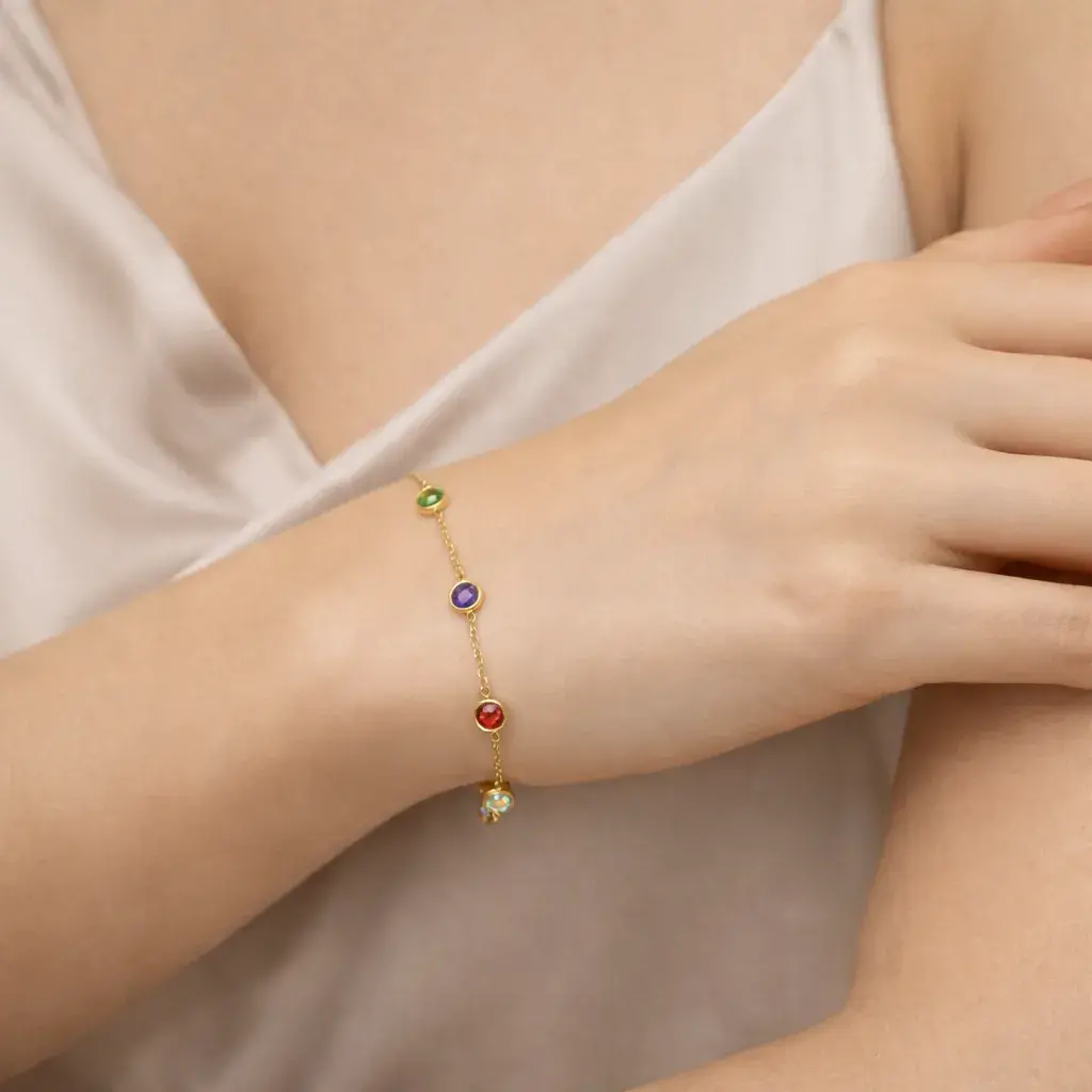 Pulsera Acero Dorado Circulos Zirconia Multicolor Delgada