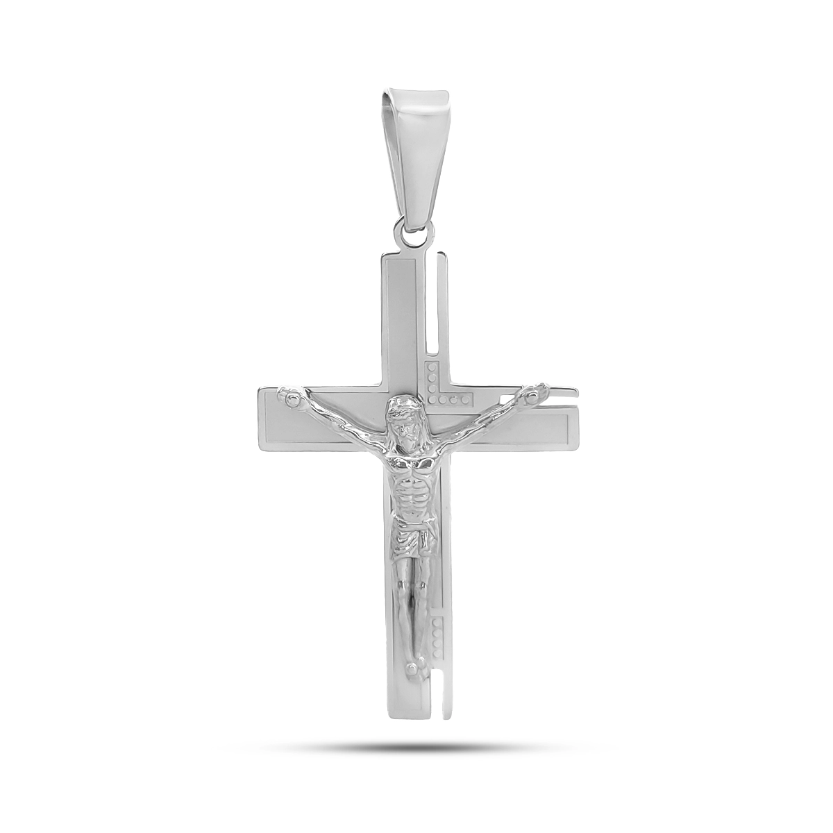 Dije Acero Inox Crucifijo Cruz Detallada Mate Cristo