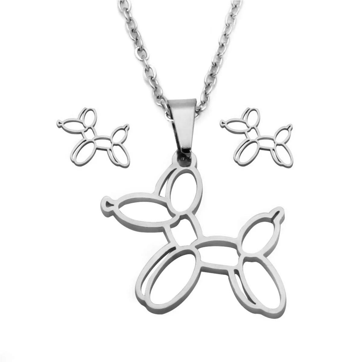 Set Joyeria Acero Inoxidable Plateado Perro Globoflexia
