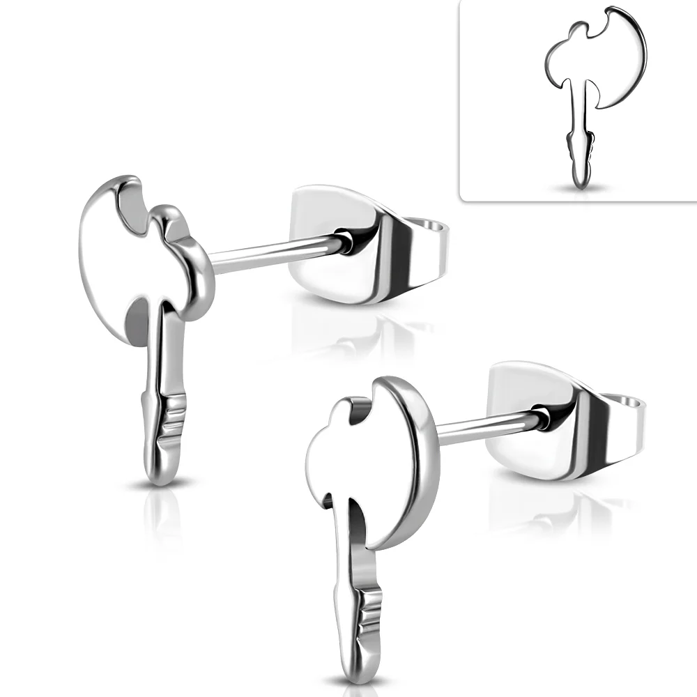 Aretes Tipo Broquel Acero Plateado Hachas Medievales