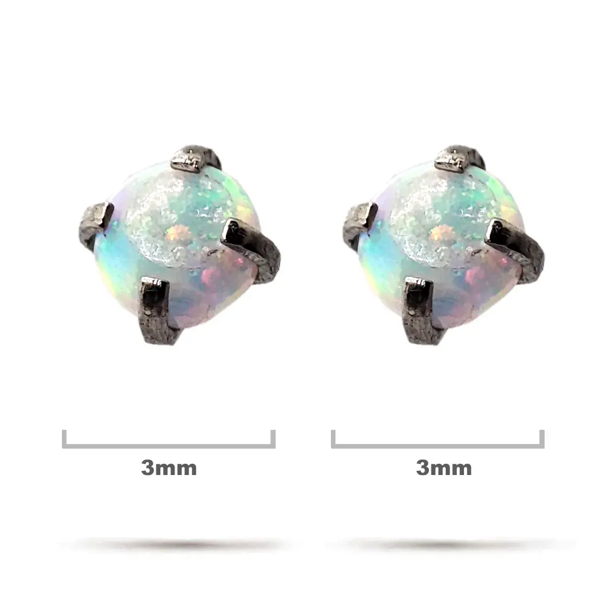 Aretes Acero Plateado Piercing Broquel Opalo Tornasol 3mm