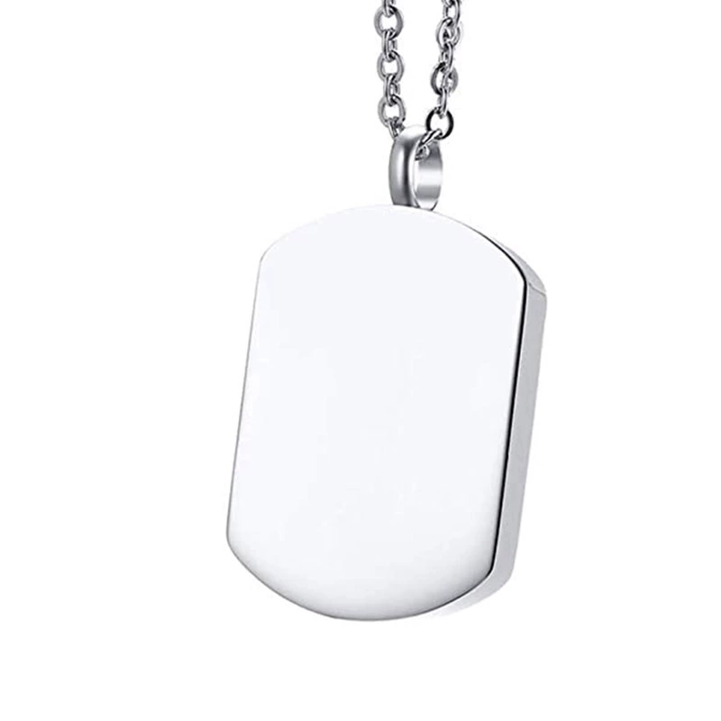 Collar Acero Plateado Urna Placa Militar Para Grabado