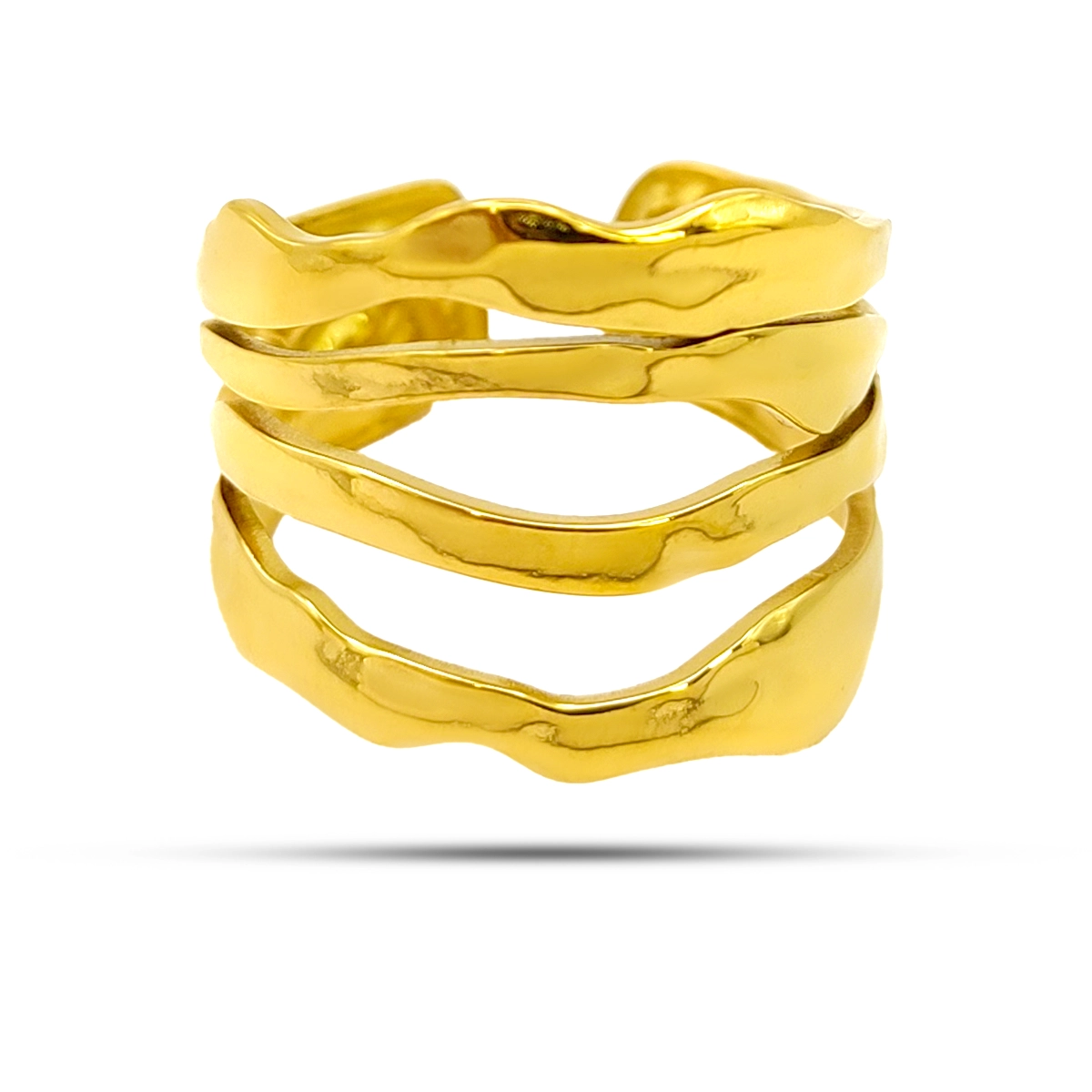 Anillo Acero Inox Dorado Martillado Lineas Horizontales