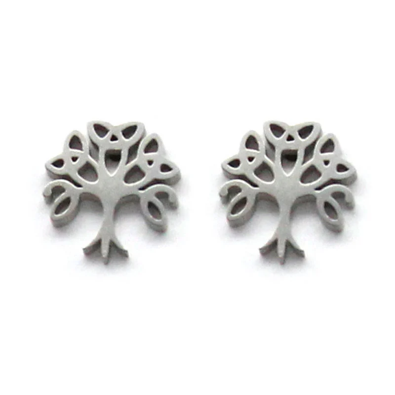 Aretes Tipo Broquel Acero Inox Plateado Árbol de la Vida
