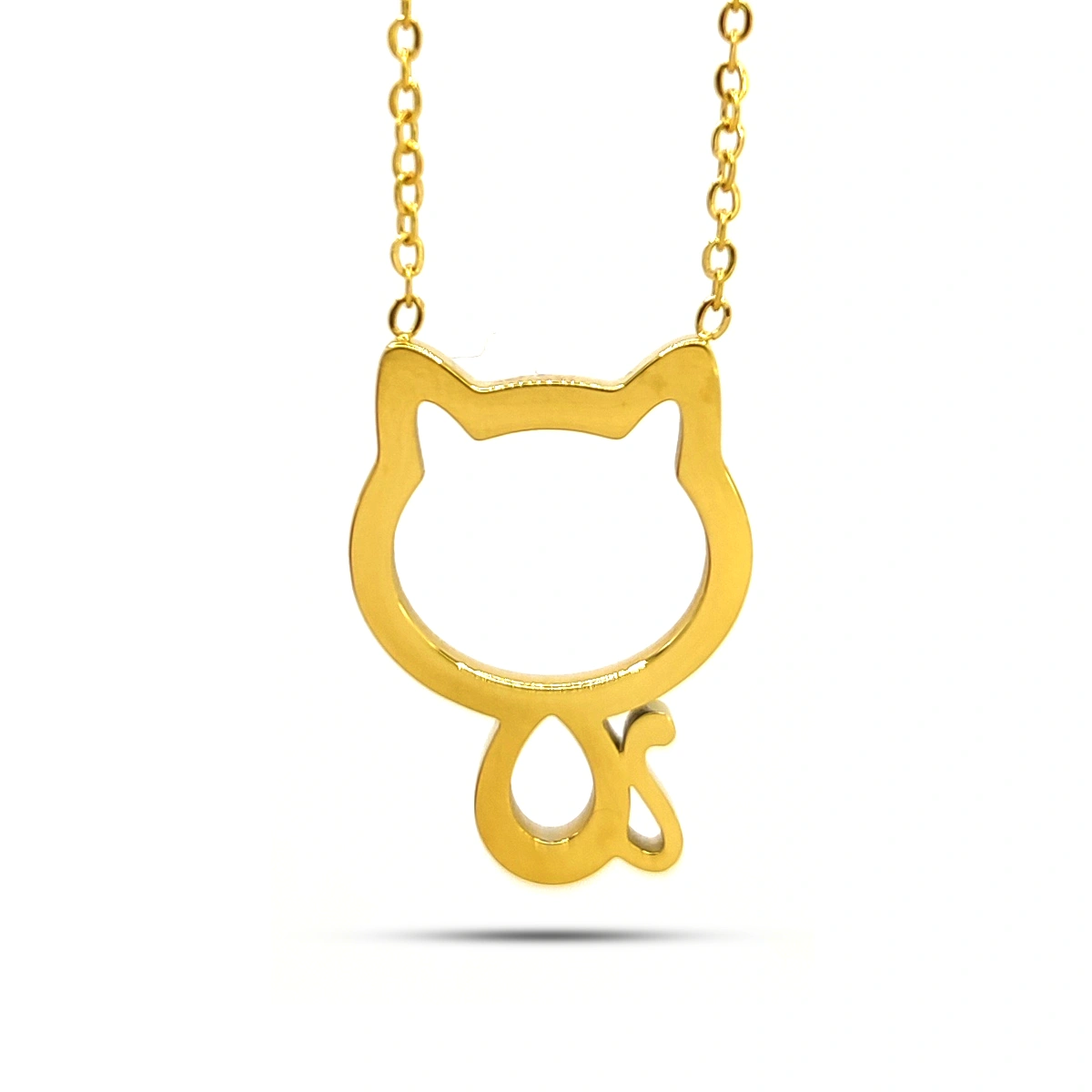 Collar Acero Inox Contorno Silueta Gato Mascota Gatito