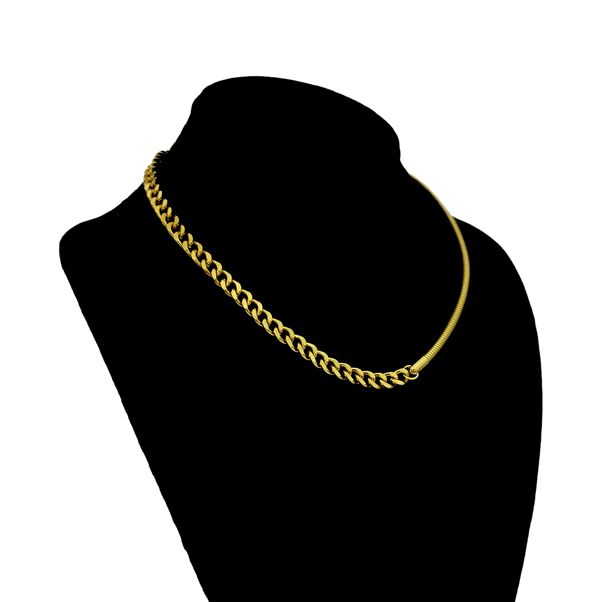 Cadena Acero Dorado Dividida Cola de Rata y Cubana