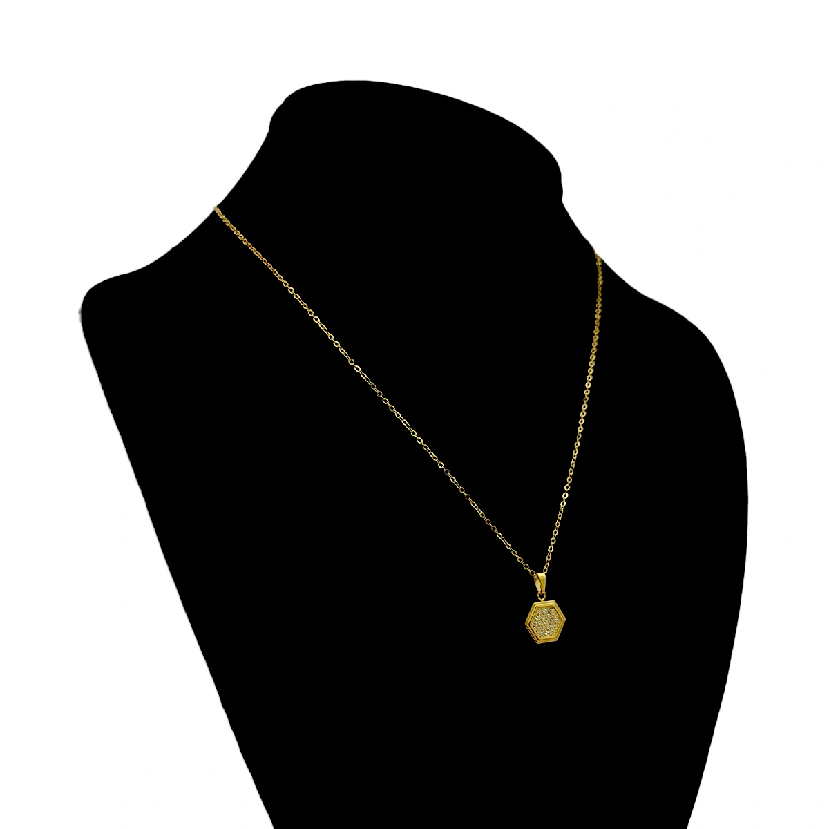 Collar Acero Dorado Mini Hexagono Cristales Elegante