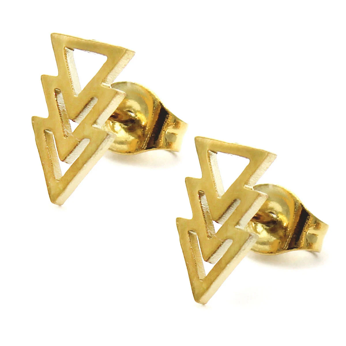 Set Joyeria Acero Dorado Triangulos Unidos Geometricos