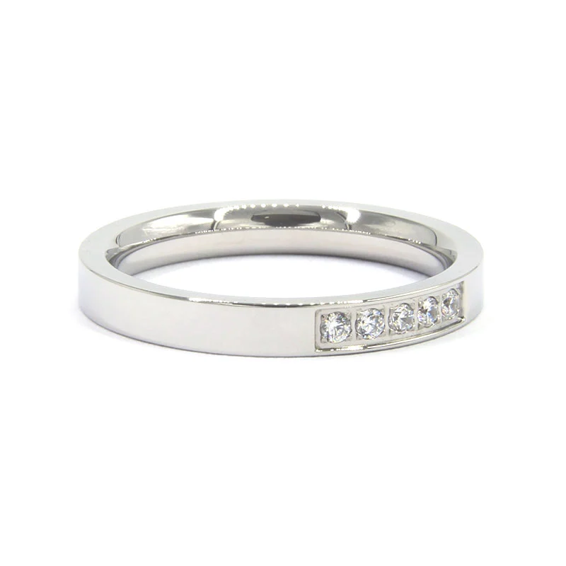 Anillo Acero Inox Argolla Plateado 5 Cristales Claros 3mm