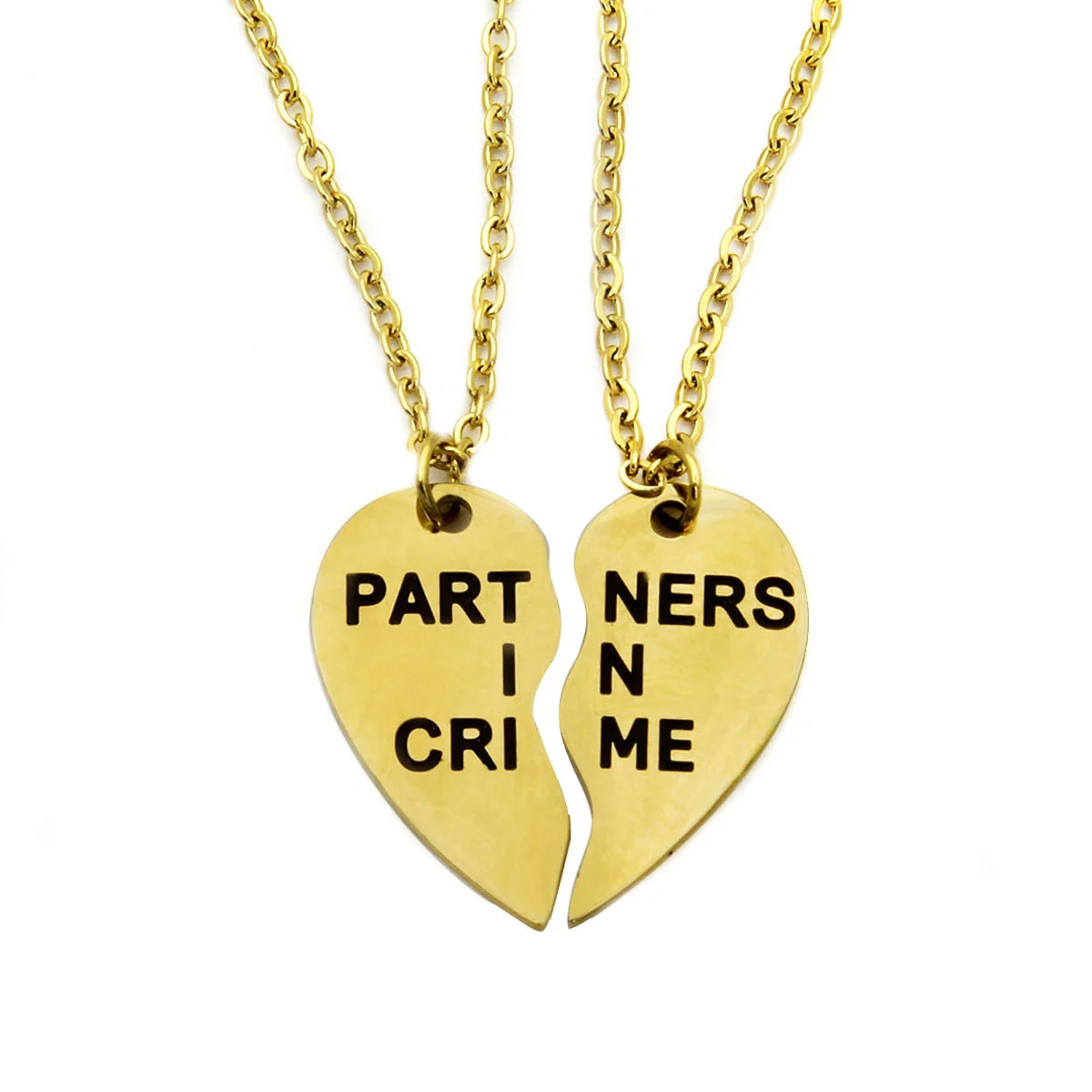 Collar Acero Dorado Corazon Partido Pareja Duo Complices