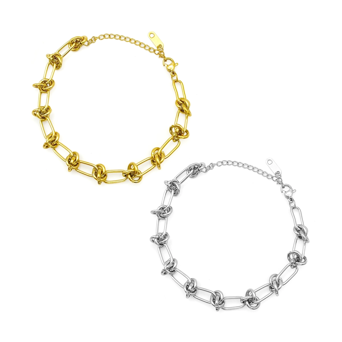 Pulsera Acero Inox Esclava Eslabon Oval con Nudos