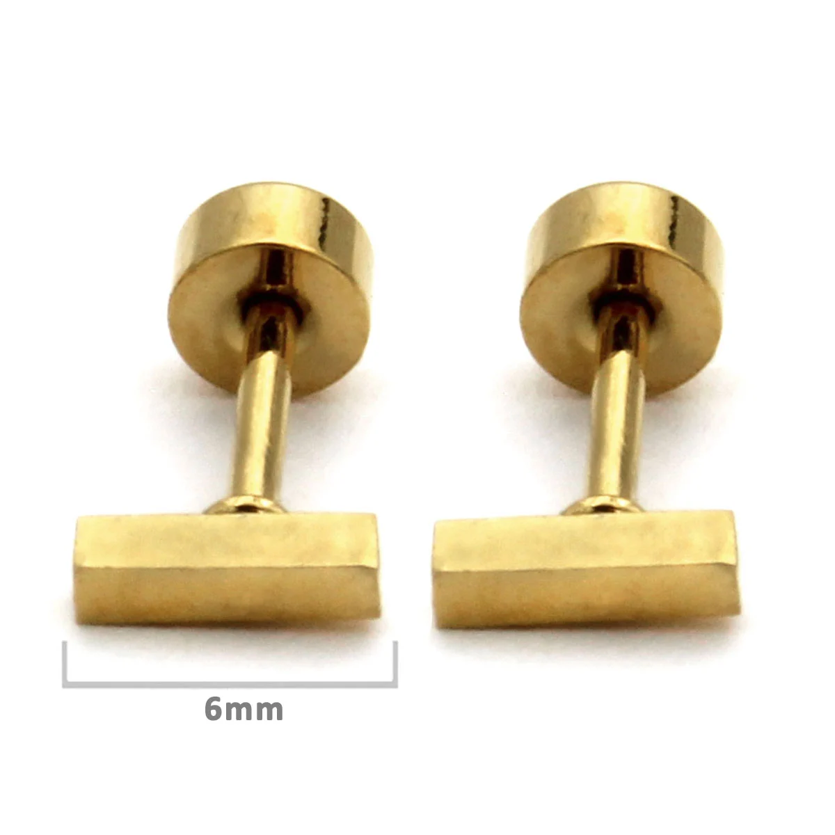 Aretes Tipo Broquel Dormilon Acero Dorado Rectangulo 6mm