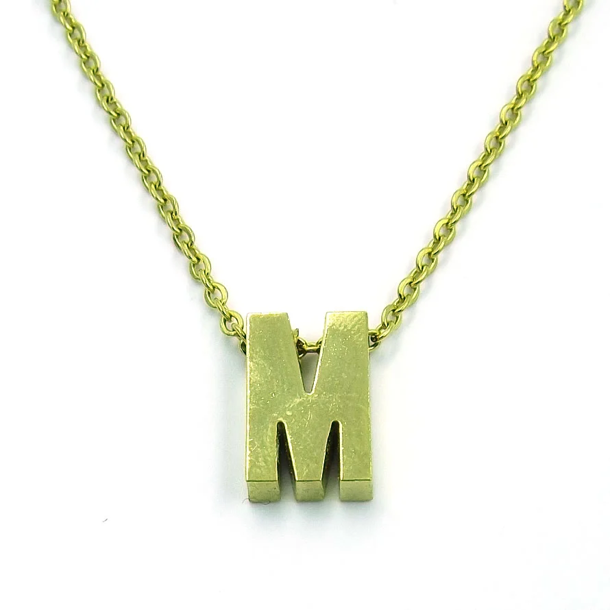 Collar Acero Inoxidable Dorado Letra M Pequeña Nice