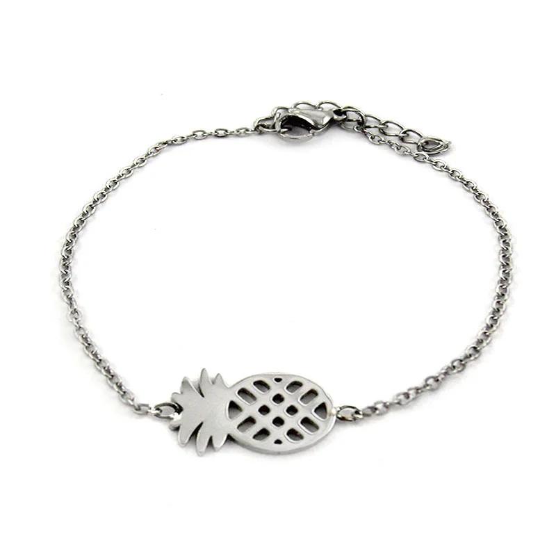 Pulsera Acero Plateado Piña Fruta Tropical Playa