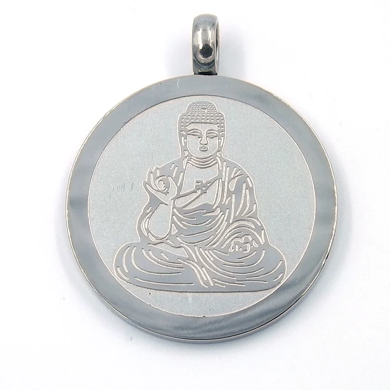 Dije de Acero Medalla Plateada Buda Sentado