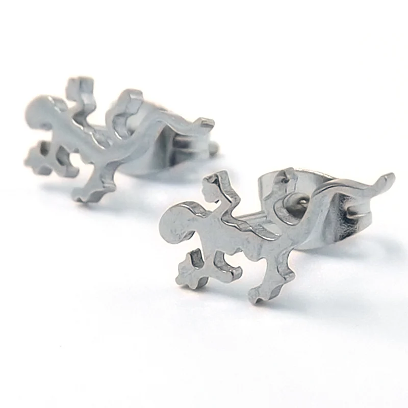 Aretes de Acero tipo Broquel Lagartija Plateada
