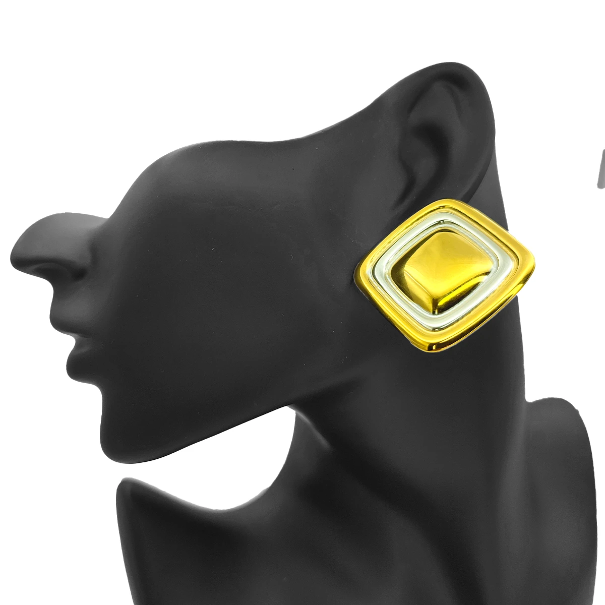 Aretes Acero Bicolor Gran Cuadrado Canales Lisos 35 mm