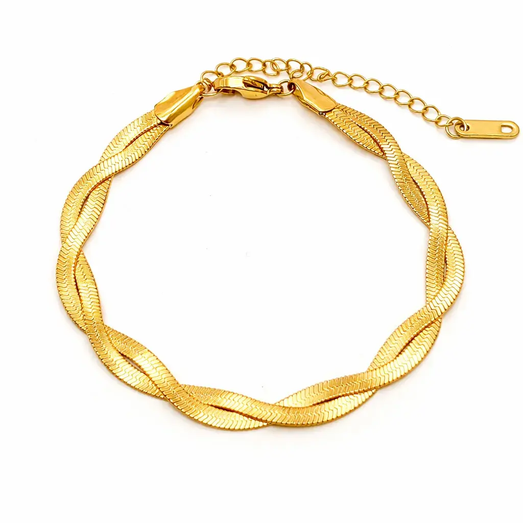 Pulsera Acero Dorado Panza de Vibora Doble Trenzada
