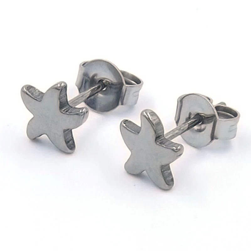 Aretes de Acero tipo Broquel Estrella de Mar Plateada