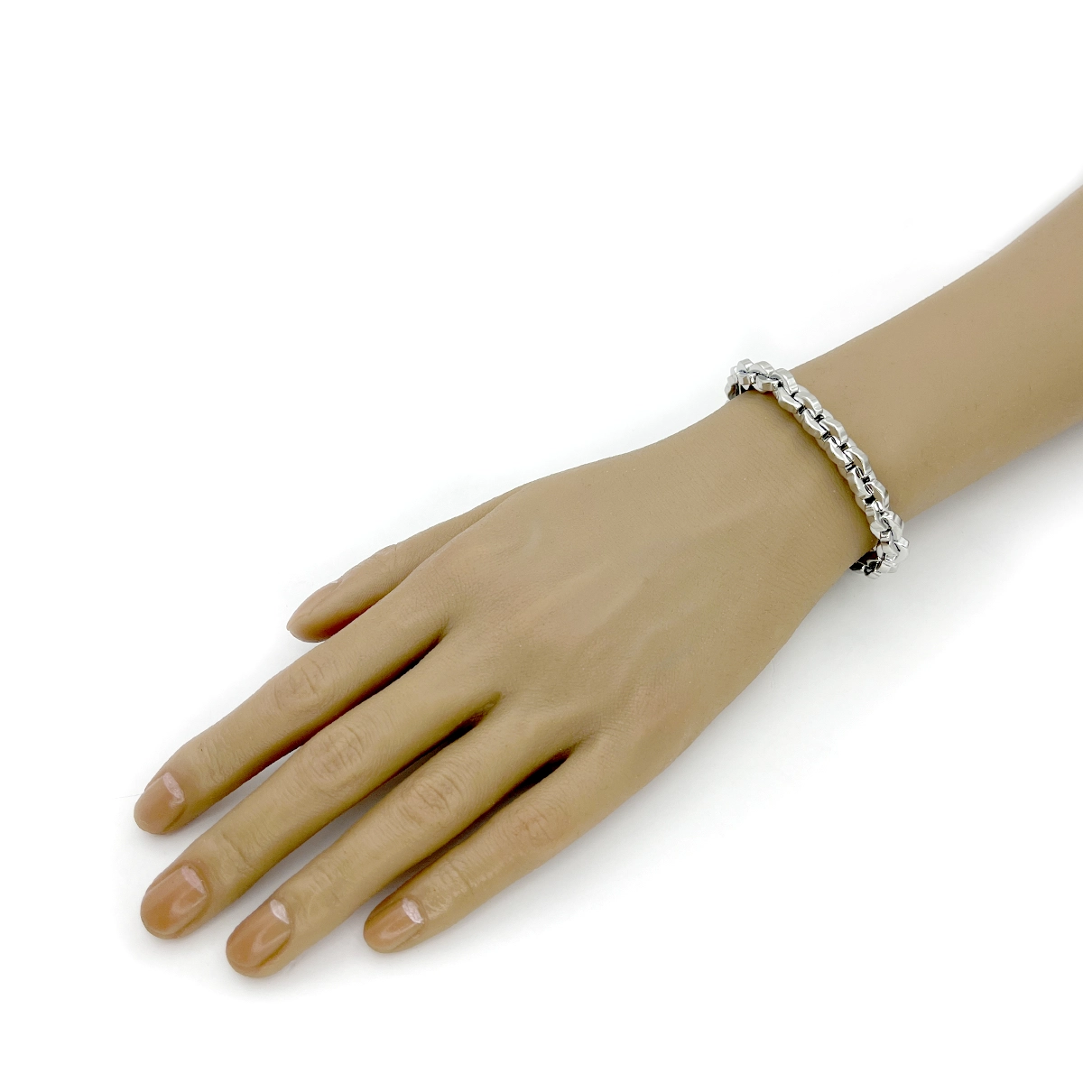 Pulsera Acero Plateado  Esclava Semi Circulo Entrelazado