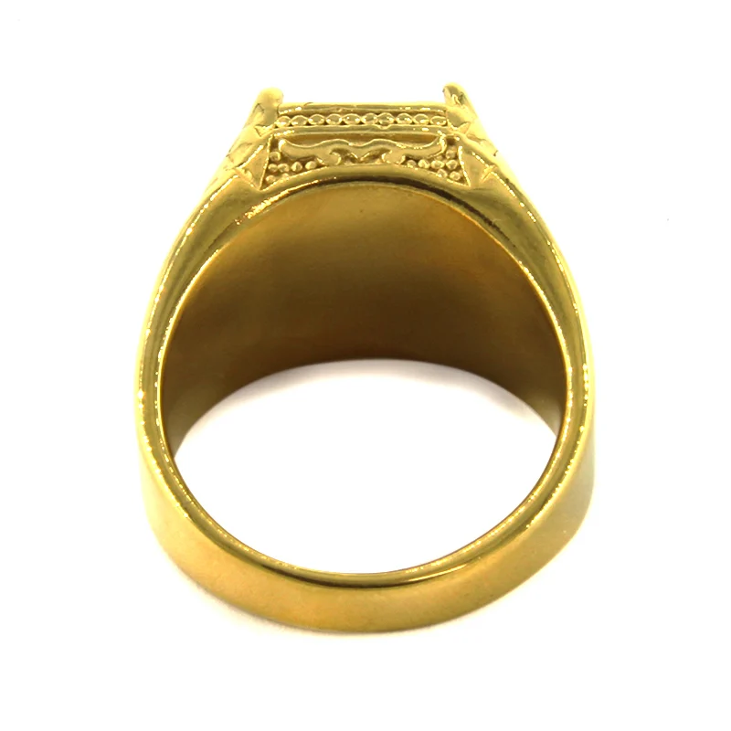 Anillo Acero Dorado Hombre Zirconia Rojo Lux Vintage