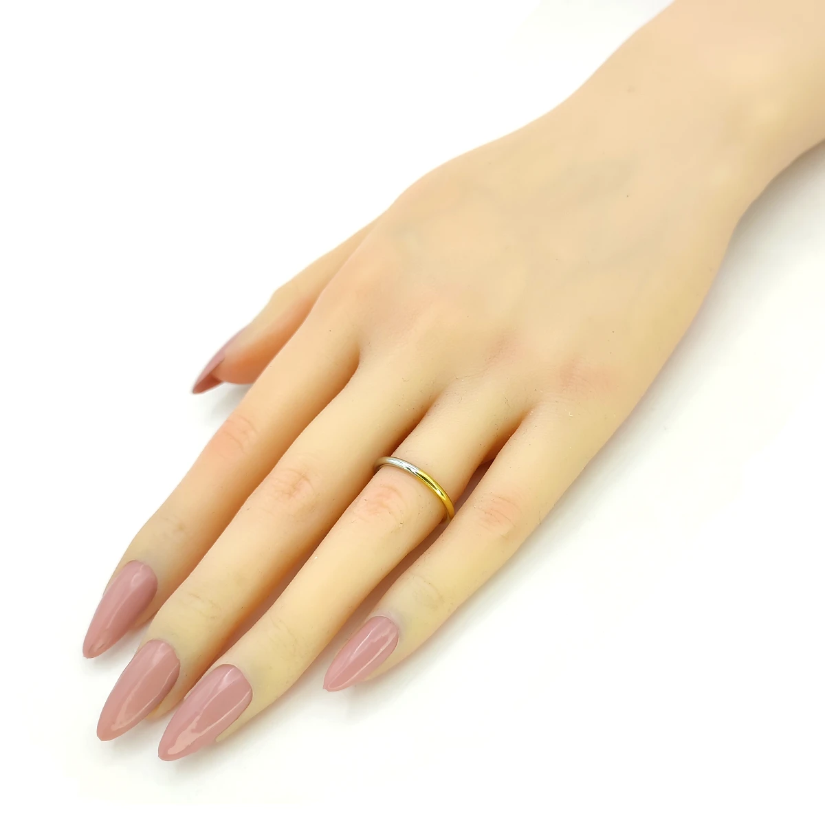 Anillo Acero Inox Bicolor Delgado Tubular Liso Pulido