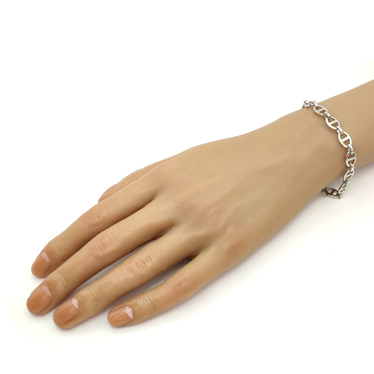 Pulsera Acero Plateado Esclava Eslabón Barco Moderna 8 mm