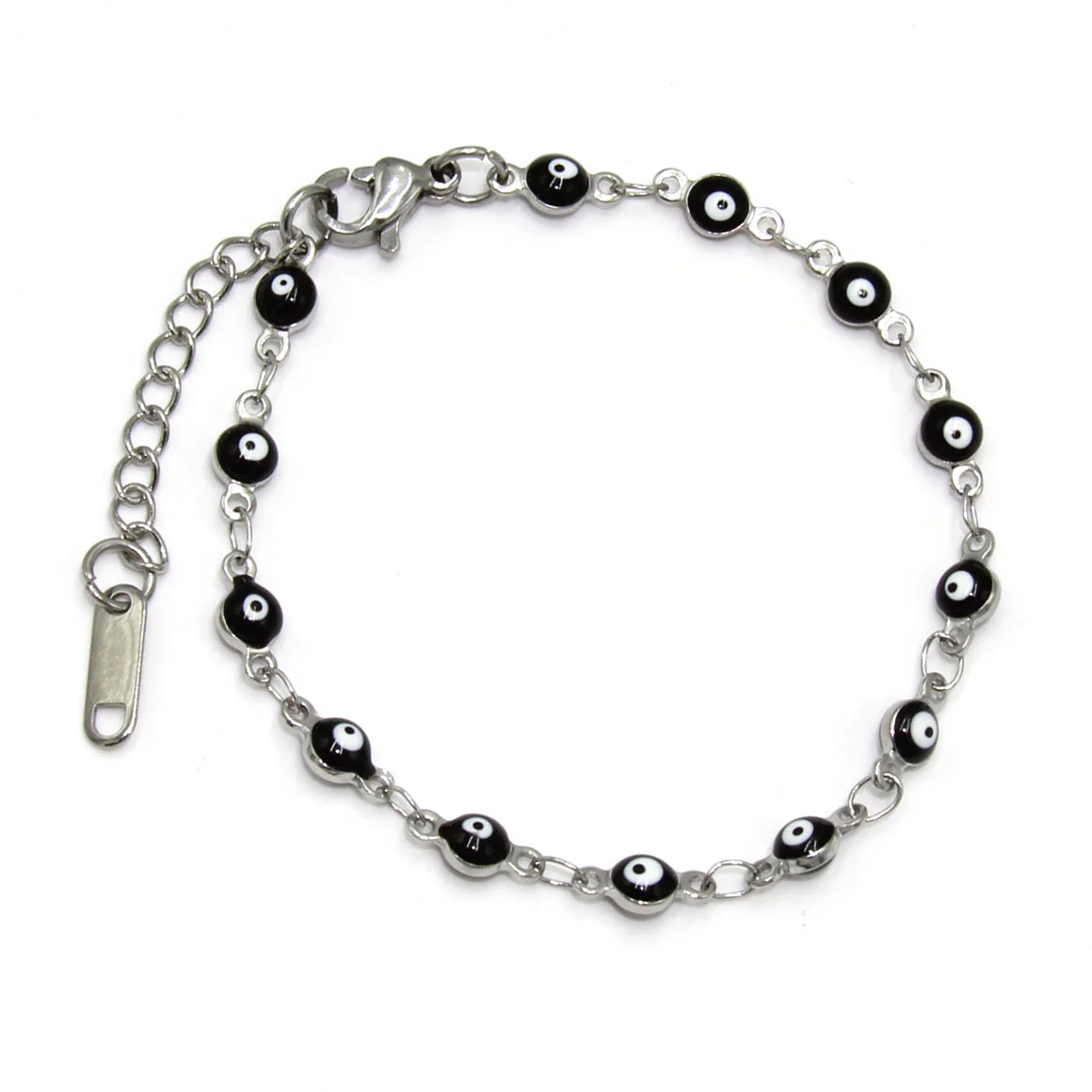 Pulsera Acero Plateado Ojo Turco Nazar 4 Mm Negro Poder
