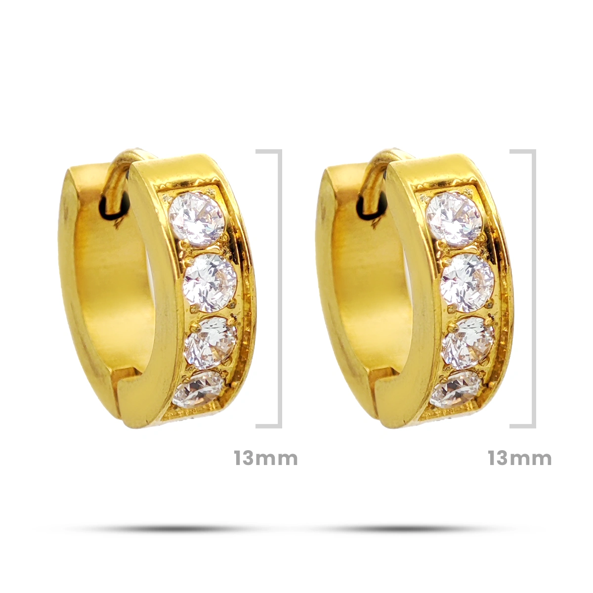 Aretes Acero Inox Dorado Huggies Arracada Cristales Claro