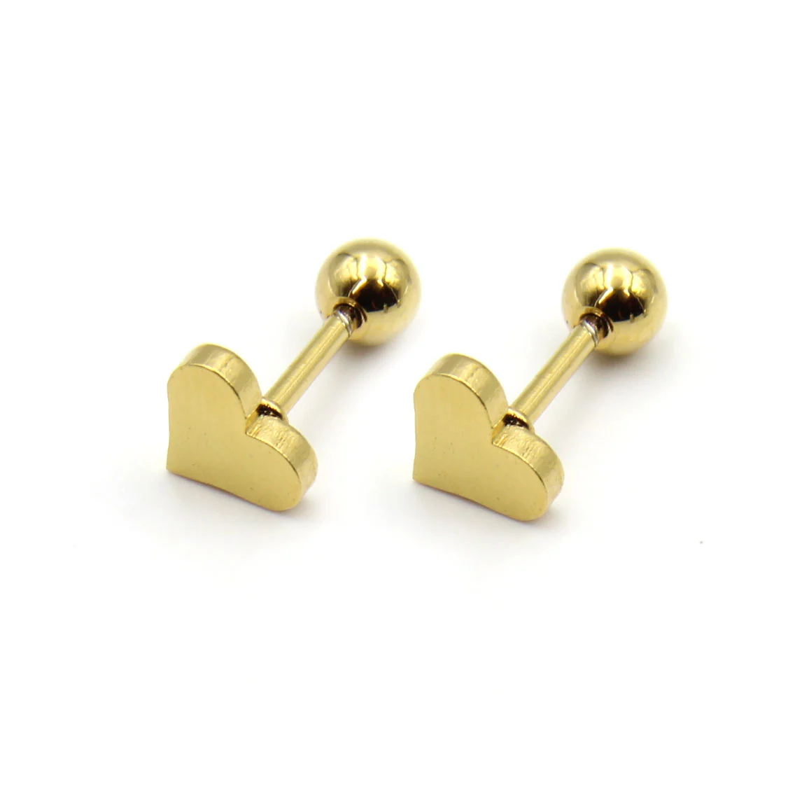 Aretes Acero Dorado Broquel Dormilón Corazón