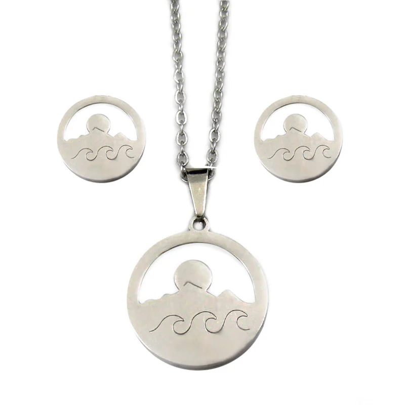 Set de Joyeria Acero Inoxidable Plateado Playa Sol Arena