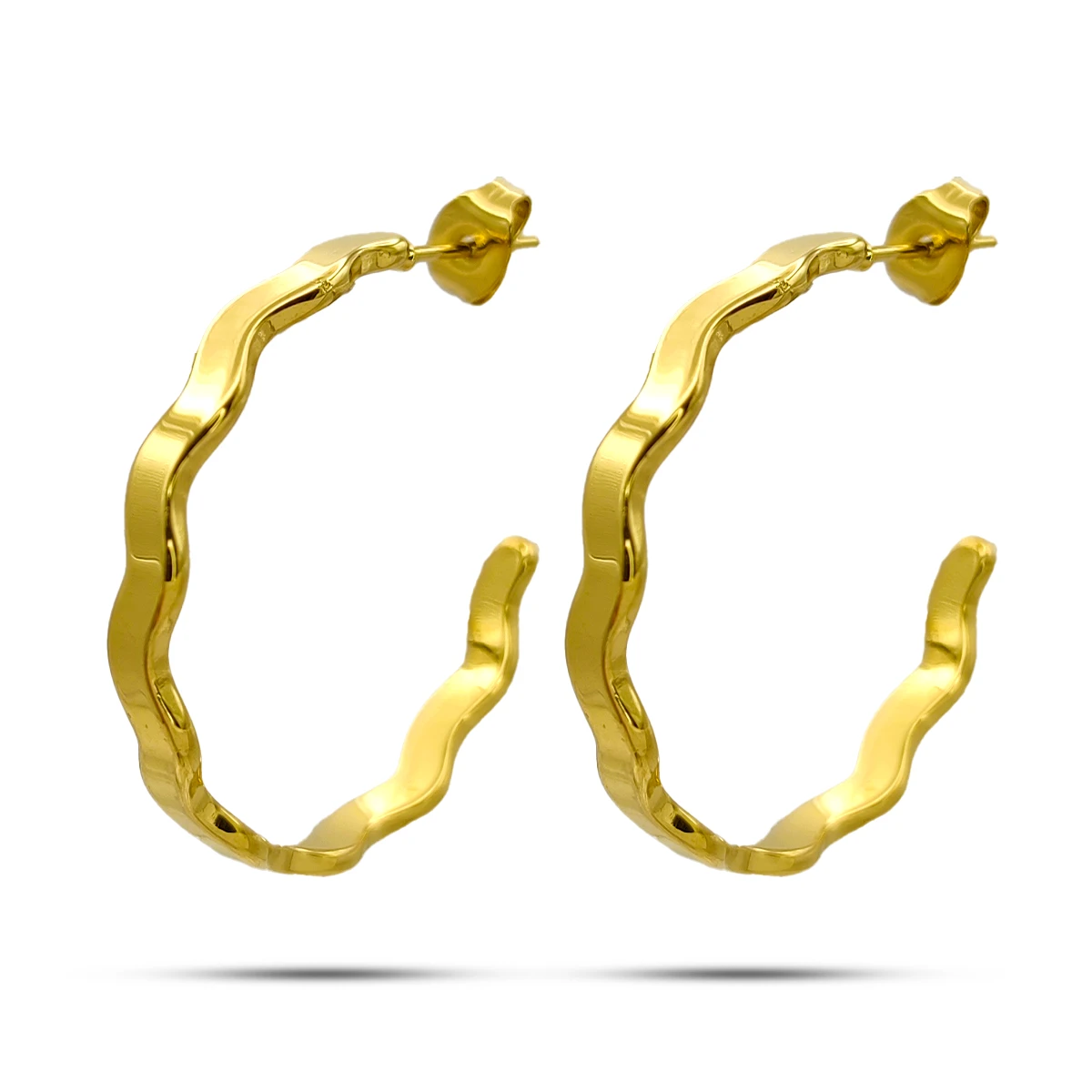 Aretes Acero Arracadas Onduladas Lisas Delgadas 30 mm