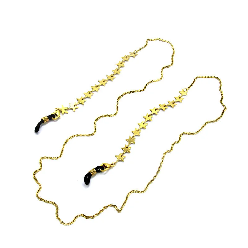 Cadena Lentes  Acero Inoxidable Dorado Estrellas Sencilla
