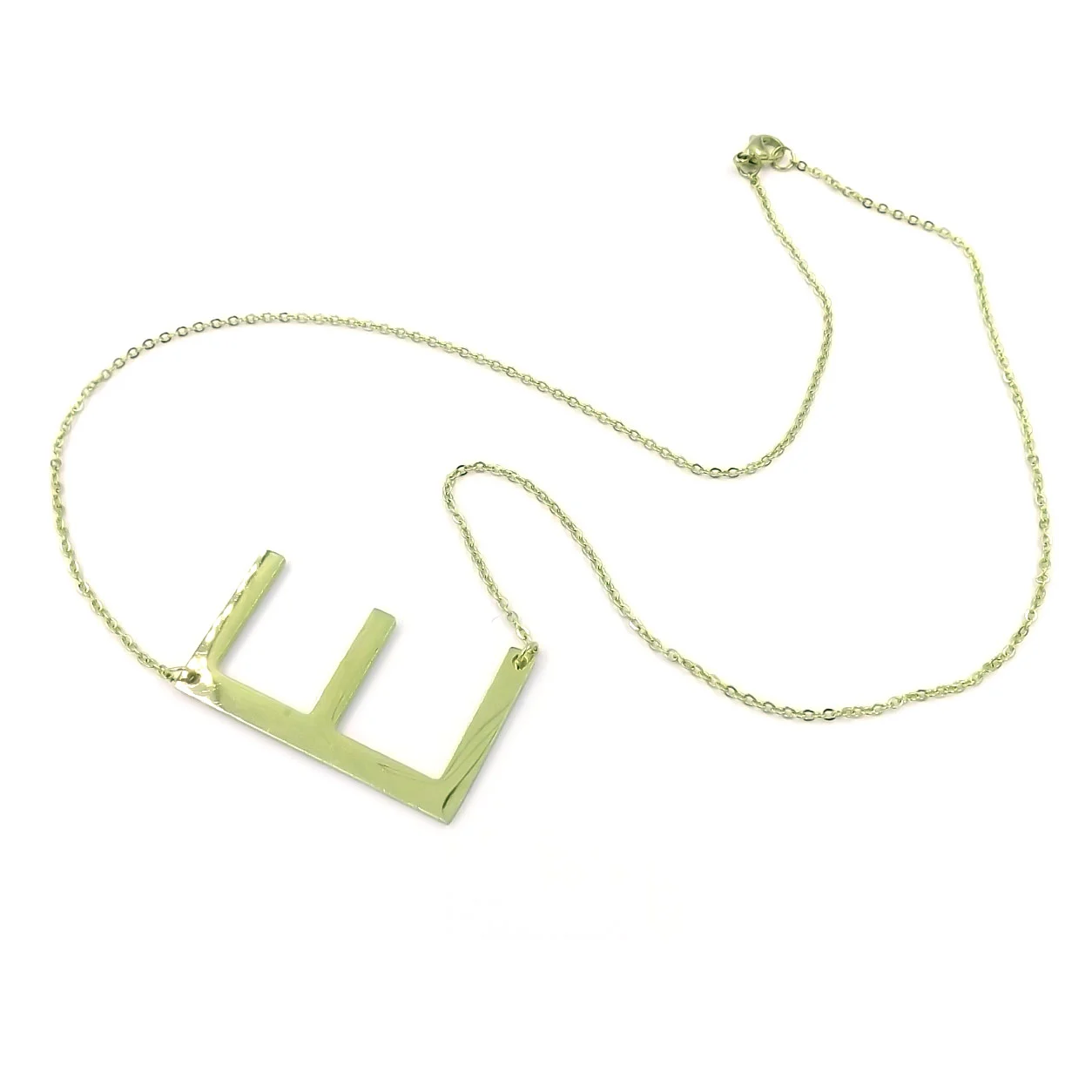 Collar Acero Inoxidable Dorado Letra E Gigante