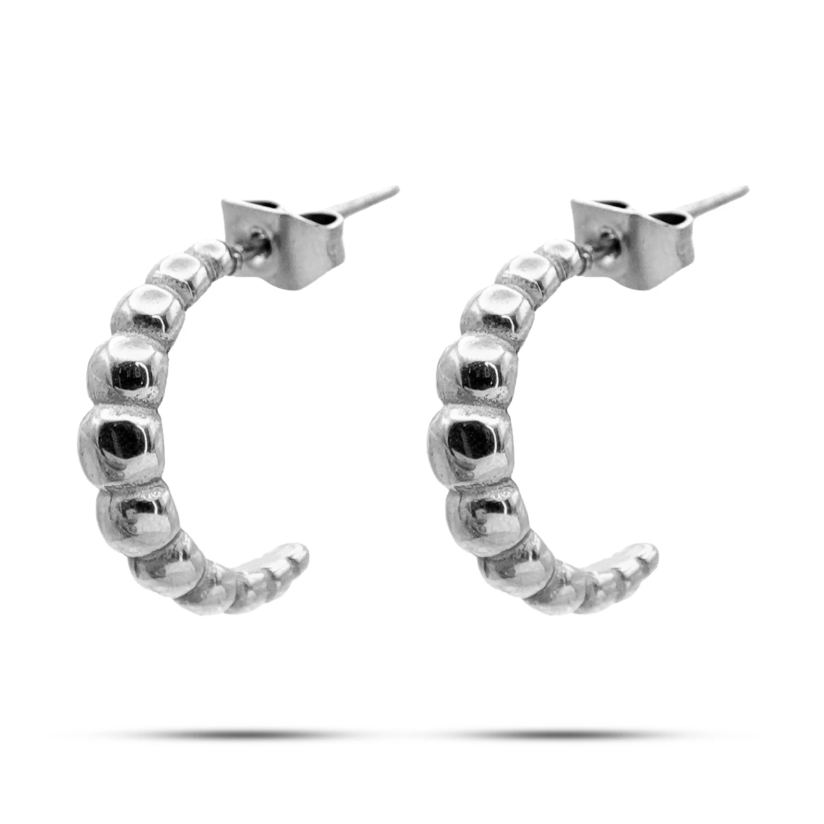 Aretes Acero Media Arracada Circulos Unidos 15 mm