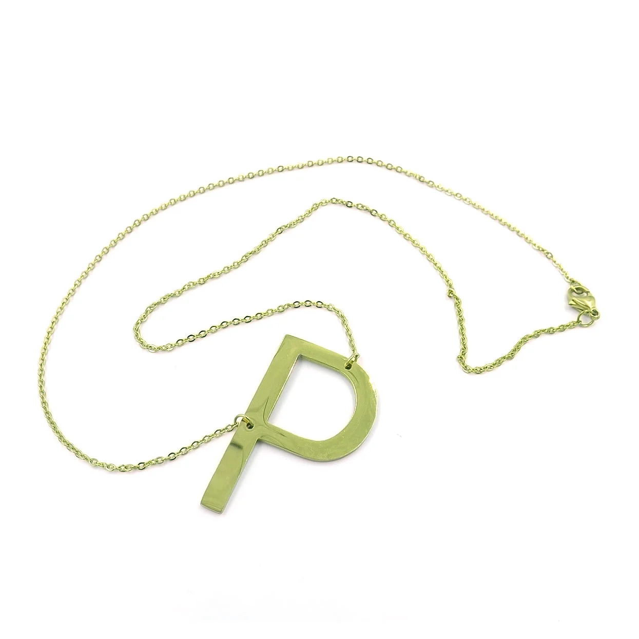 Collar Acero Inoxidable Dorado Letra P Gigante