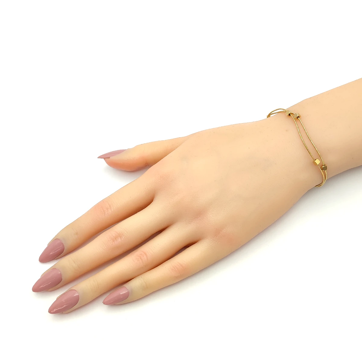 Pulsera Acero Dorado Doble Cola de Rata Delgada Cubos