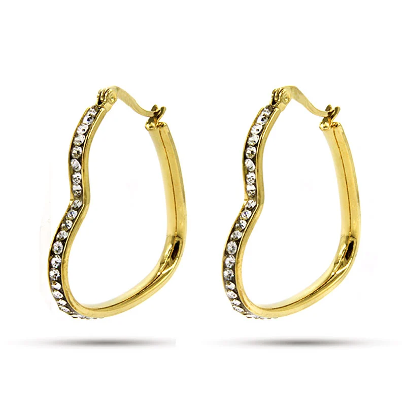 Aretes Acero Dorado Arracada Corazon Zirconias 37x45mm