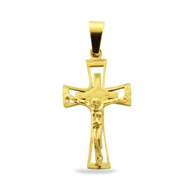 Dije Acero Dorado Crucifijo Cristo Crucificado Devocion