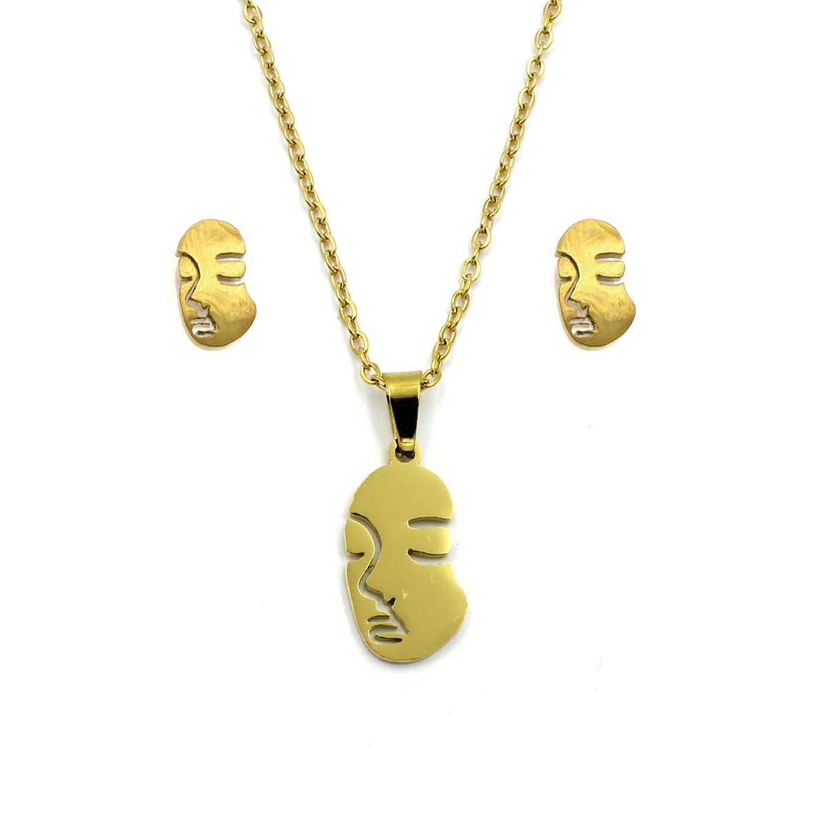 Set Joyeria Acero Dorado Forma Cara Mujer