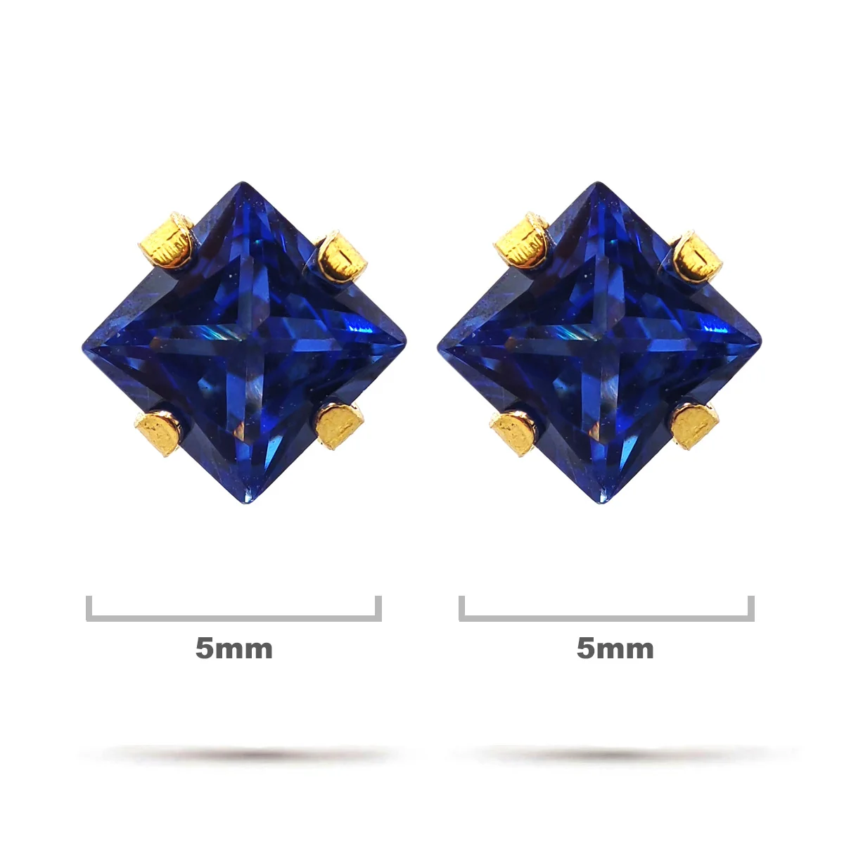 Aretes Acero Inox Dorado Tipo Broquel Cuadrado Azul