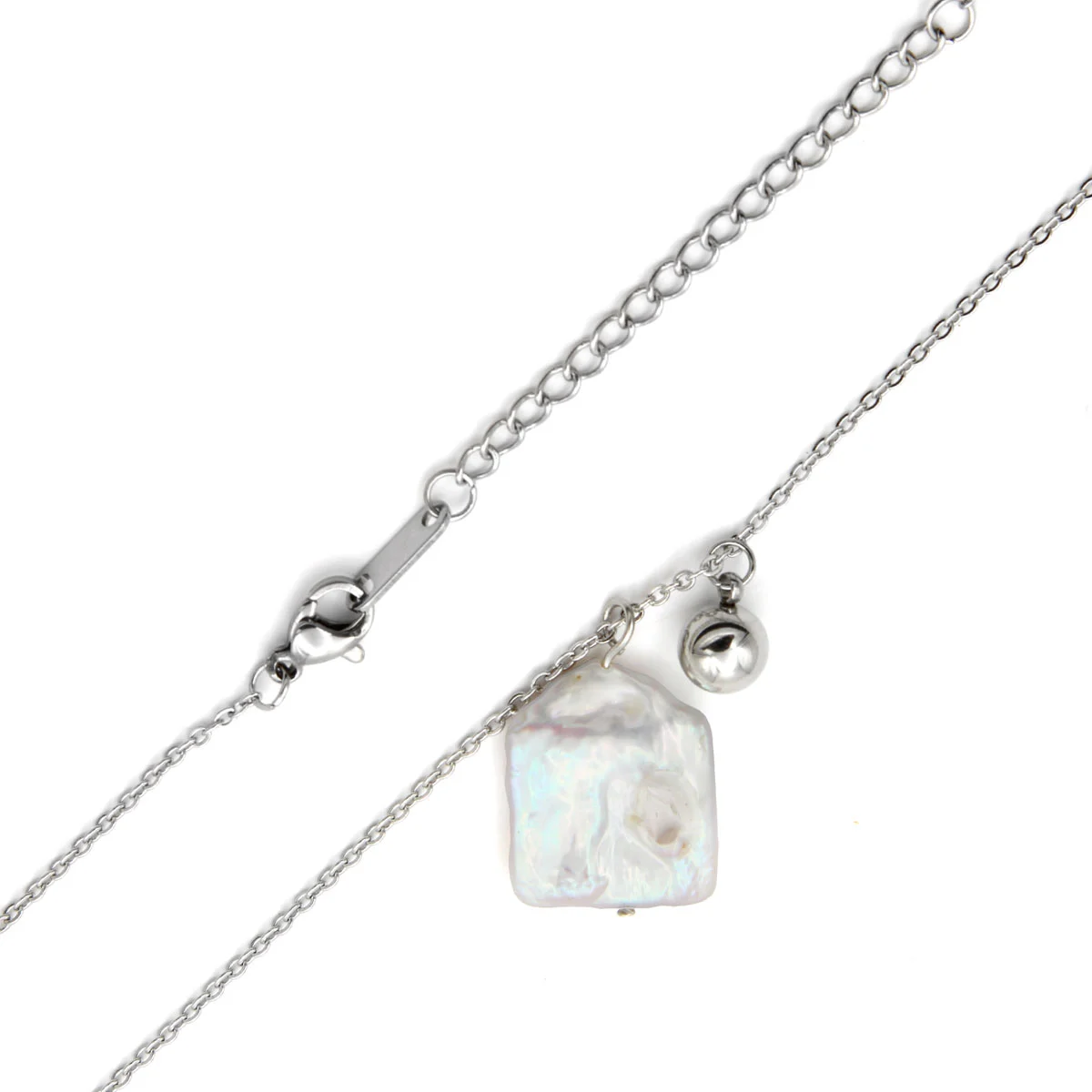 Collar Acero Inoxidable Plateado Perla Elegante Para Dama