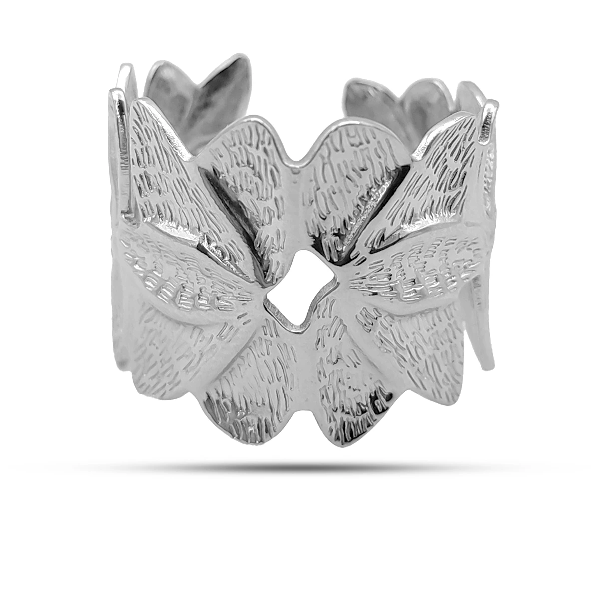 Anillo Acero Inox Plateado Petalos Flores Grueso Ajustable