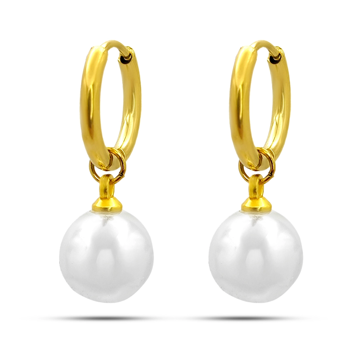 Aretes  Acero  Dorado Arracada Huggies Perla Colgante