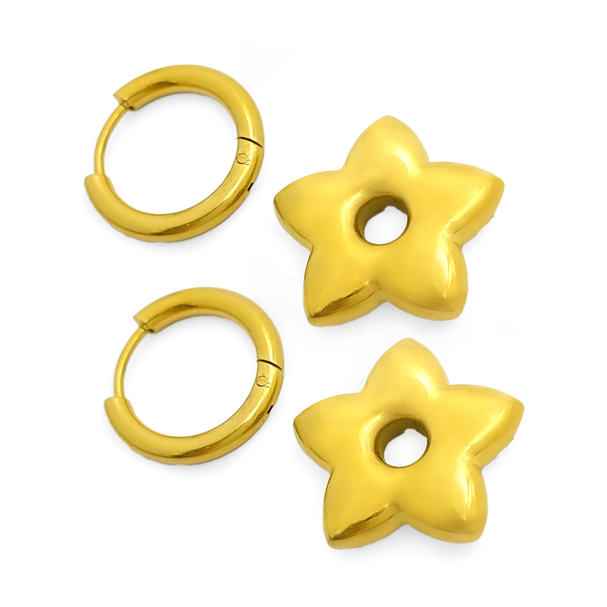 Aretes Acero Dorado Arracada Colgante Estrella Chunky