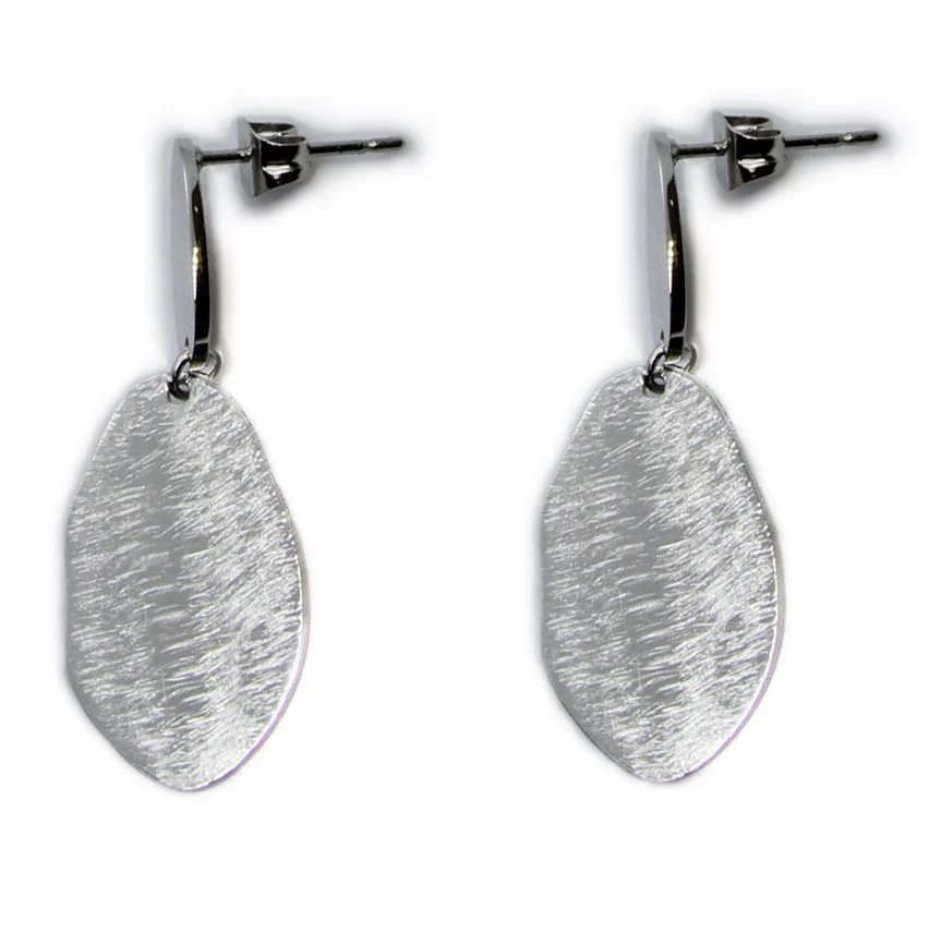 Aretes Acero Plateado Doble Placa Cepillada Textura