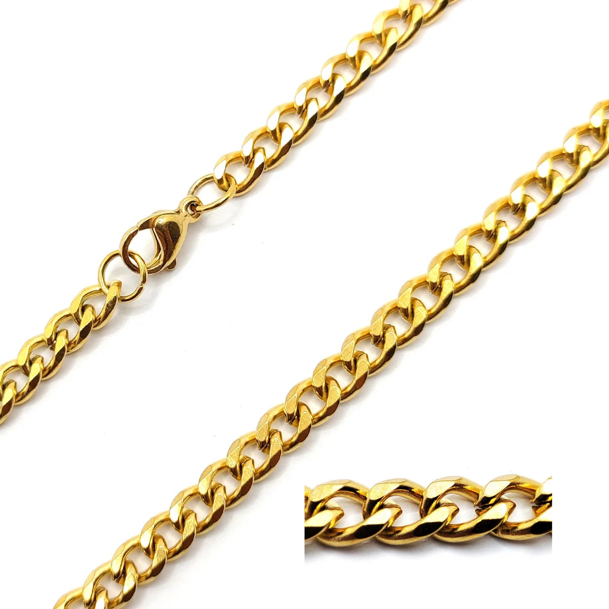 Cadena Acero Dorado Barbada Eslabon cubano 6mm x 60xm