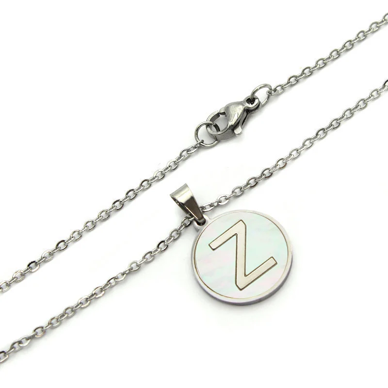 Collar Acero Plateado Circular Letra Z Madre Perla