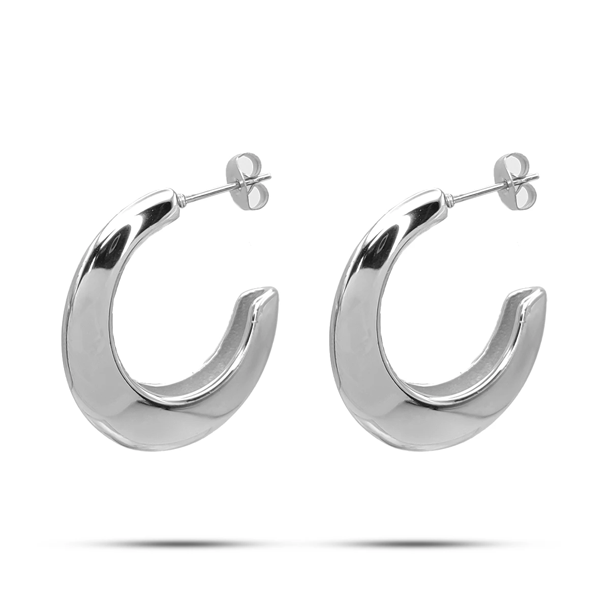 Aretes Acero Inox Media Arracada Oval Lisa Gruesa