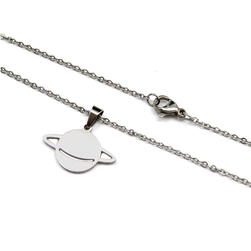 Set de Joyeria Acero Inoxidable Plateado Planeta Saturno